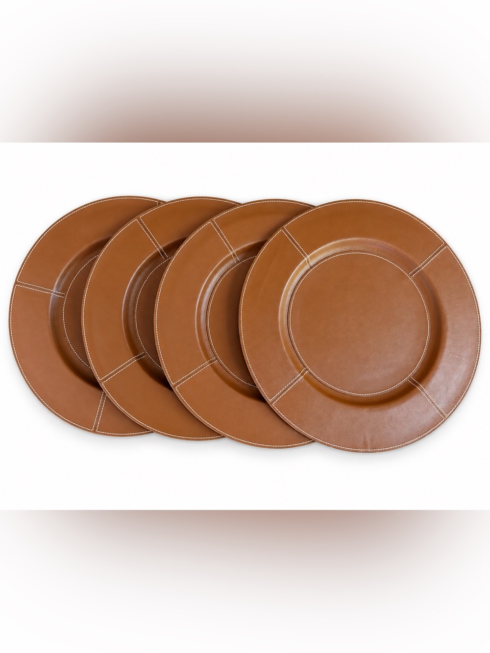 Saddle Genuine Leather Charger Plates Set of 4 Rare Discontinued 13”